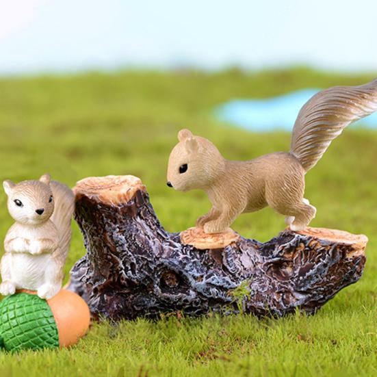 4Pcs Mini Squirrel Animal Figurine DIY Miniature Fairy Garden Bonsai Ornament