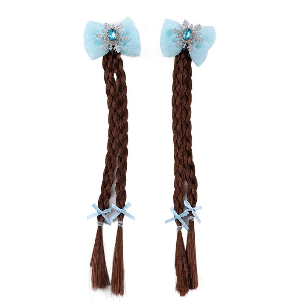 

2pcs Cute Girls Braids Wig Synthetic Kids Ponytail Princess Cartoon Bow Ponytail Party синий