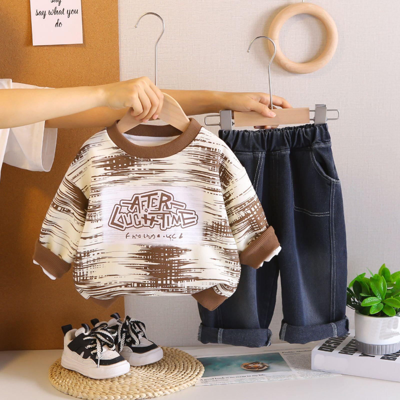 

Детский повседневный комплект с длинным рукавом, удобные наряды для повседневной носки 120 кофейный