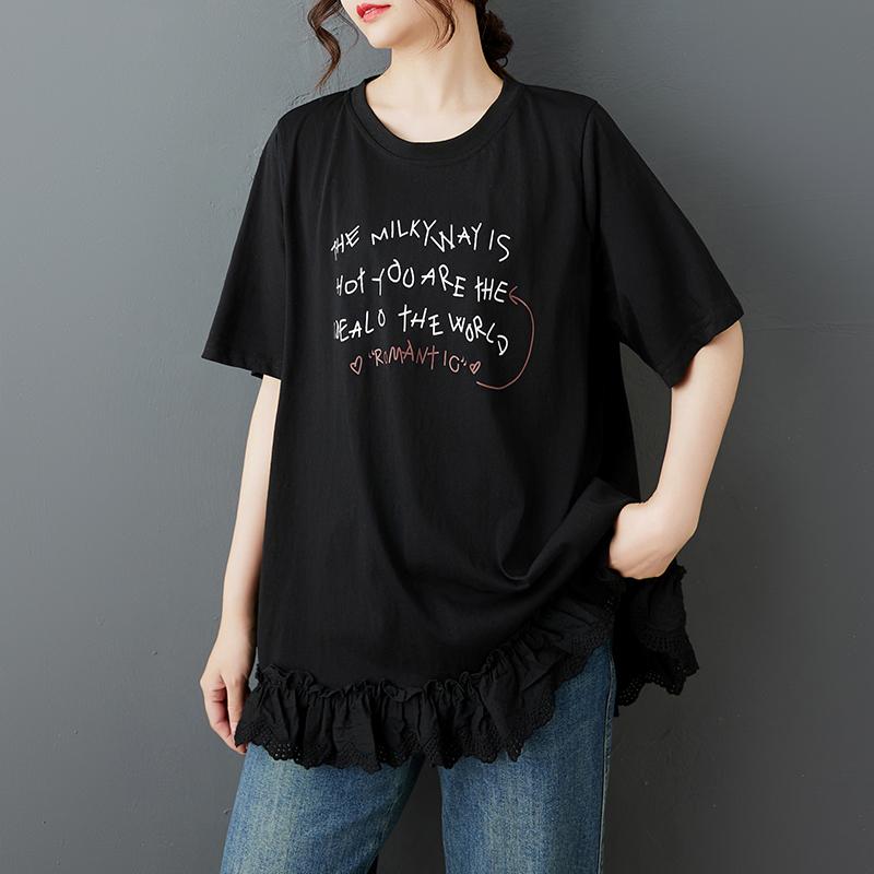 

DIMANAF 2025 Лето Женская Базовая Футболка Большого Размера Винтажная Повседневная С Принтом Букв Свободные Топы Футболки Оверсайз One Size