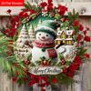 Weihnachts-Holzschild mit entzückendem Schneemannmuster - Frohe Weihnachten Rundes Schild für Haustür, Wandbehang-Dekor - Ideale Weihnachtsdekoration