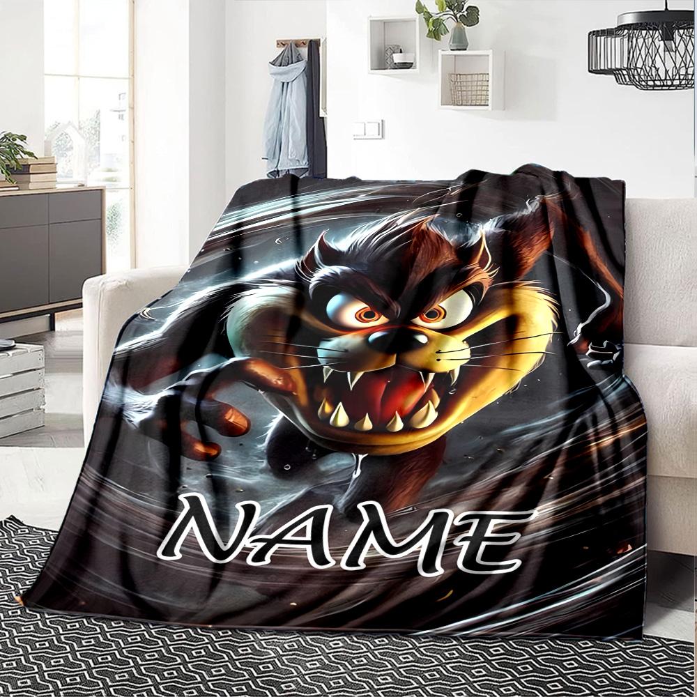Customizable Taz2 Throw Blanket – Personalized Name, All-Season Cozy Snug Blanket, Machine Washable, Personalized Blanket