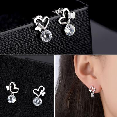 Orecchini a cuore di farfalla Orecchini alla moda a forma di cuore Orecchini di cristallo