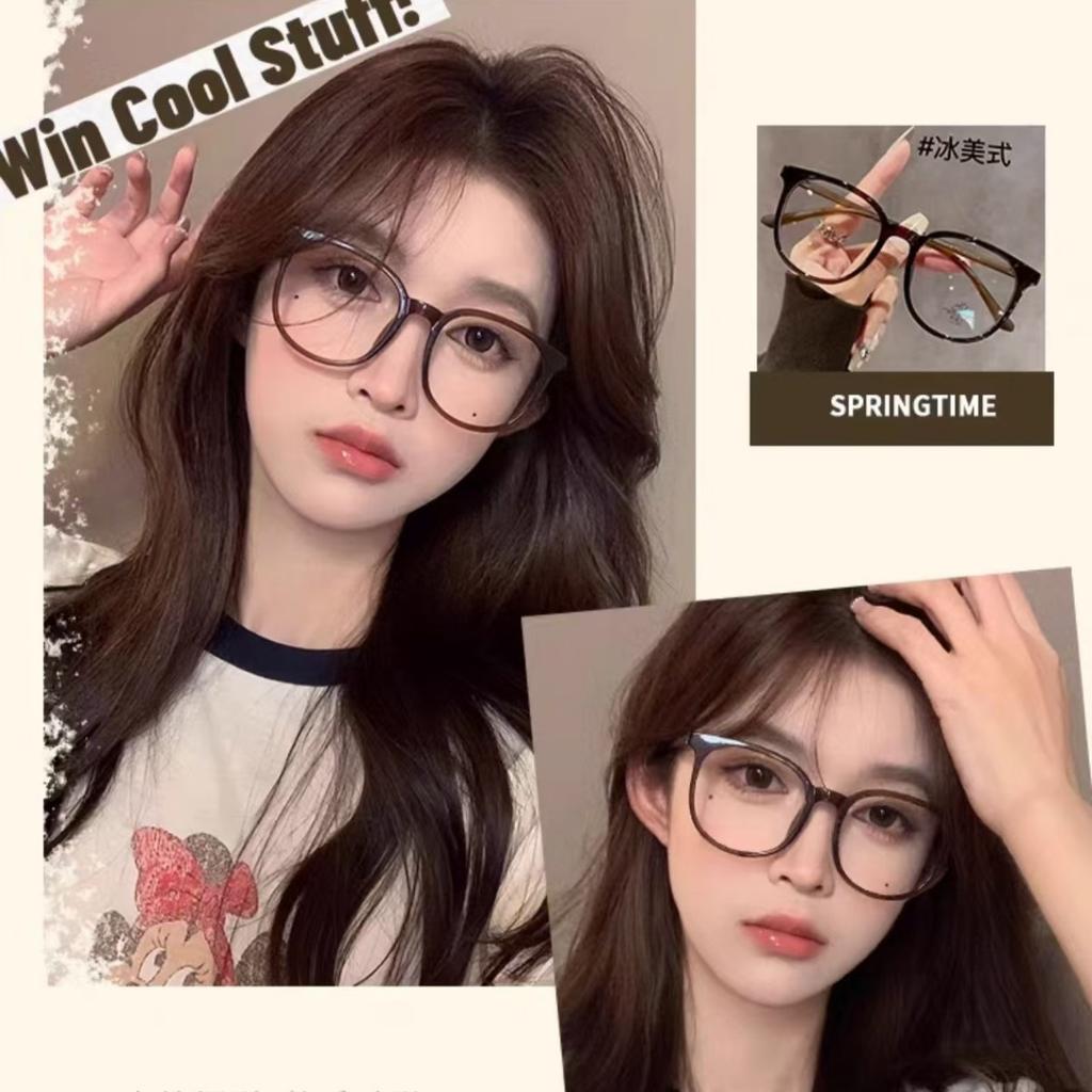 Ultra-Light Cold Brown Glasses Can Be Equipped With Anti-Blue Light, Women'S Round Face, Large Frame, Thin, Plain Face Artifact, White