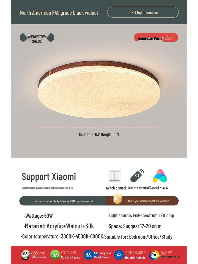 Retro Walnut Zen Ceiling Light with Song Dynasty Silk Aesthetics