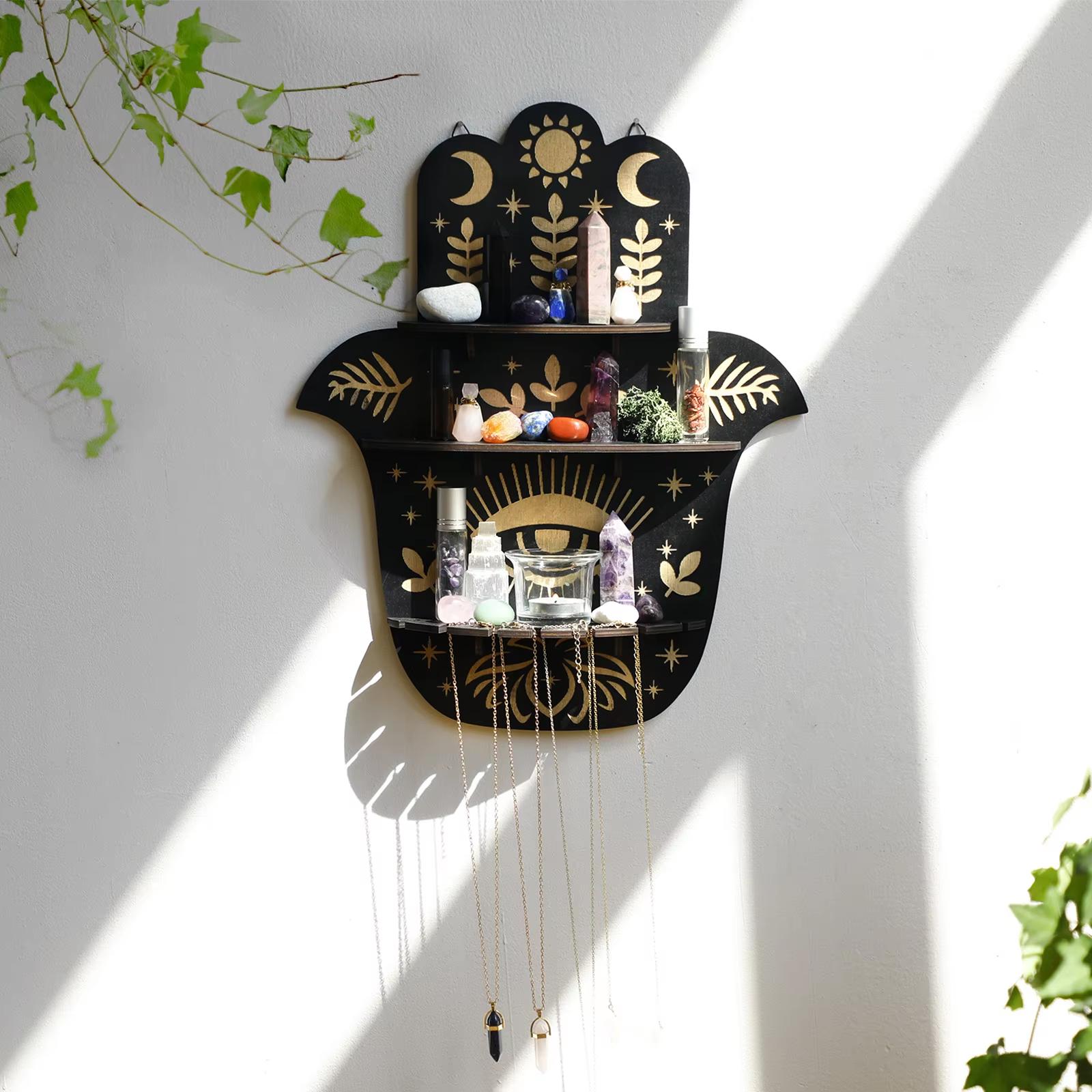 Хрустальная настенная полка Evil Eye Многослойная хрустальная витрина Подвесная настенная декоративная полка Каменный держатель Бохо украшение для дома Подарок 1880₽