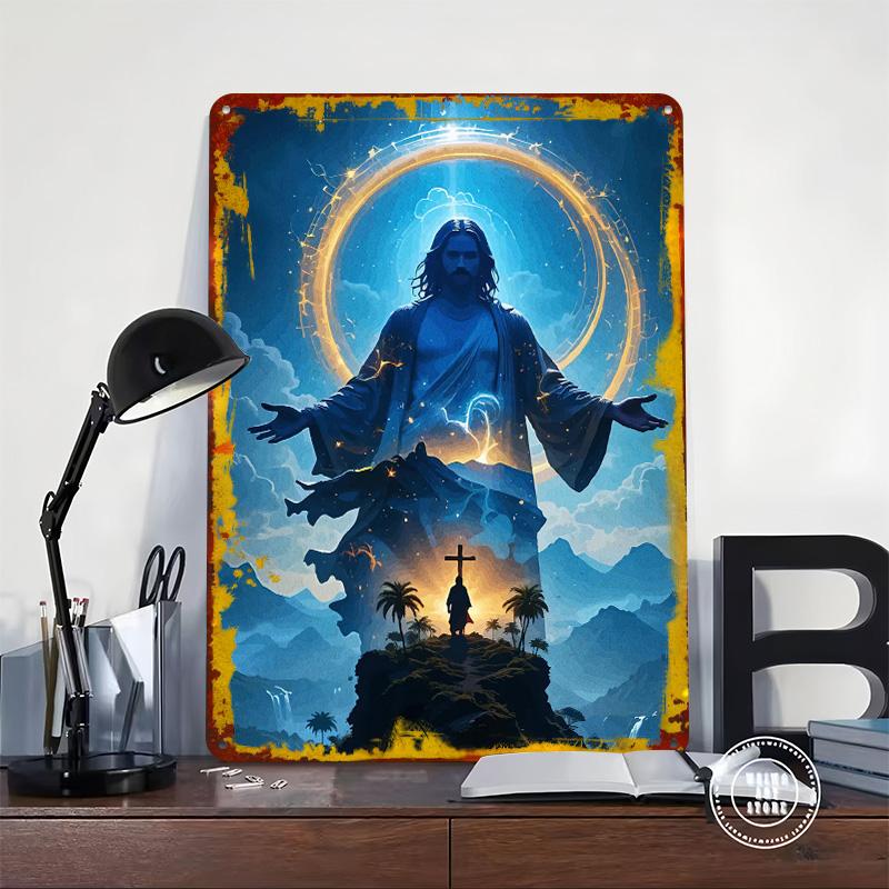 Jesus Christ Landscape Poster Customized Wall Art Vintage Metal Signs Retro Tin Plaque for Man Cave Aesthetic Decoration Room