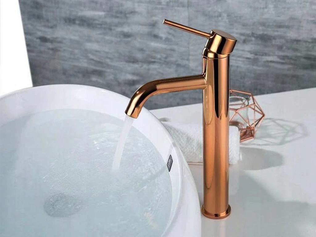 Lungo Tall Copper Polished Washbasin Faucet