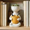 Cute Zen Home Decor Smiling Face Plant Pot, Double Planting Space Planter, Resin Desktop Flower Holder Sitting Figure Flowerpot for Succulents, Office