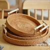 Breakfast Tray Round Wooden Trays Rattan Storage Basket Fruit