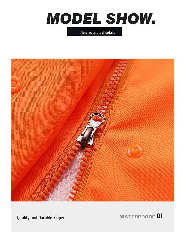 Men's Orange Raincoat & Pants Set with Reflective Strips for Construction and Cleaning