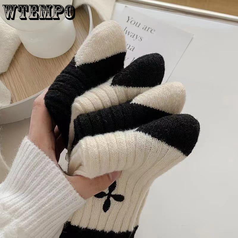 Princess Style Socks for Women Thickened Plush Warm Medium Tube Socks Embroidered Stockings In Autumn and Winter