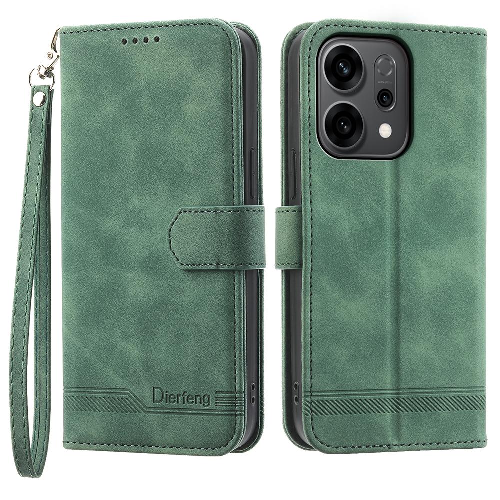 DIERFENG DF-03 For Oppo Reno14 F 5G Case Lines Imprint Wallet Leather Phone Cover with Wrist Strap