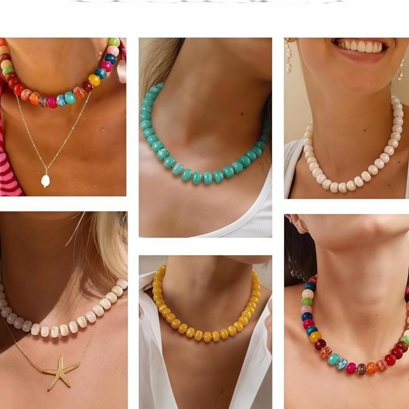 1Pcs Chunky Summer Beach Statement Jewelry Gifts Boho Colorful Acrylic Beaded Choker Necklace For Women