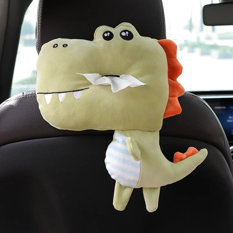 Cartoon Animal Car Tissue Box Creative Short Plush Armrest Tissue Box Car Seat Back Hanging Tissue Holder Cute Car Accessories
