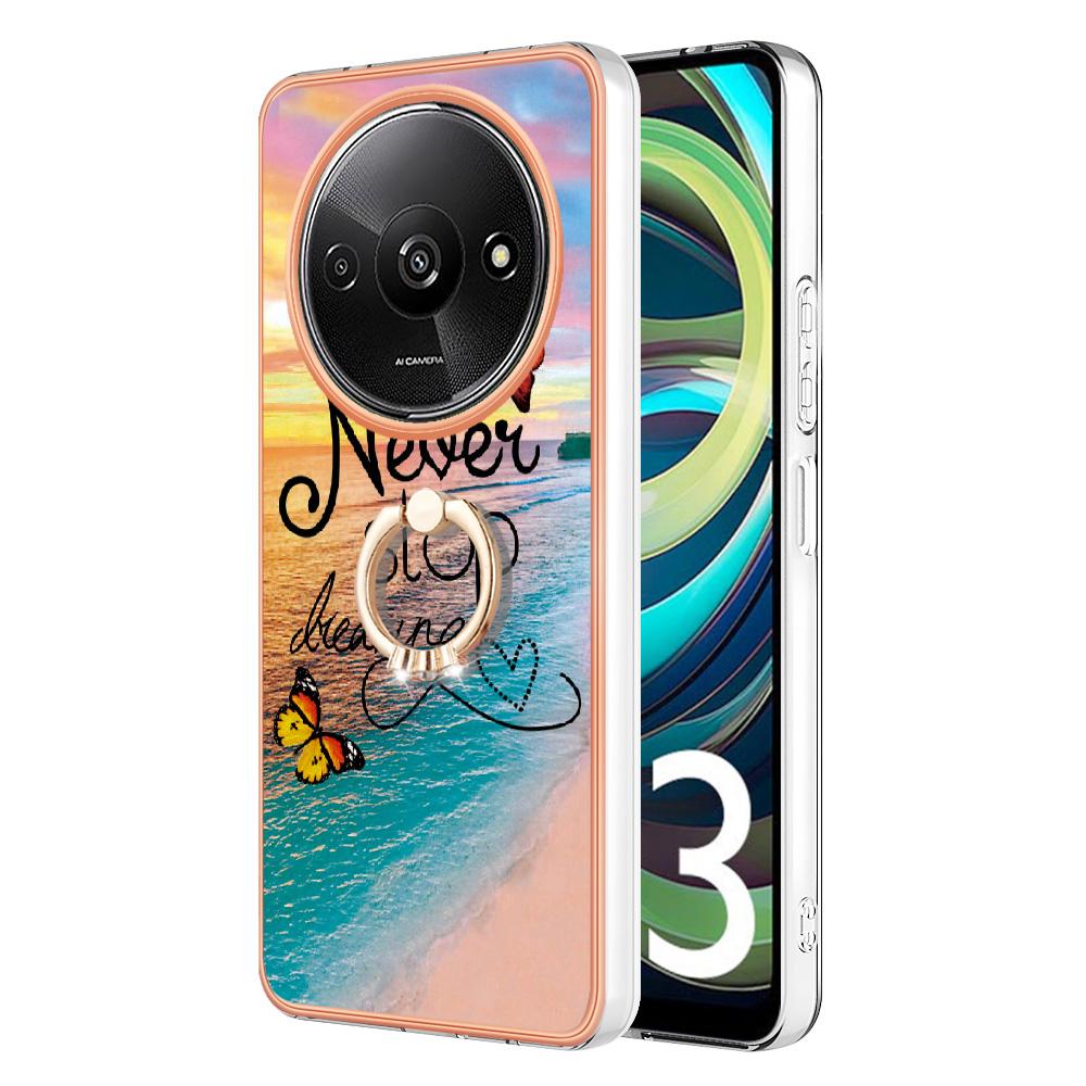 For Xiaomi Redmi A3/Poco C61 4G Case with Ring Kickstand IMD Marble Pattern TPU Back Cover