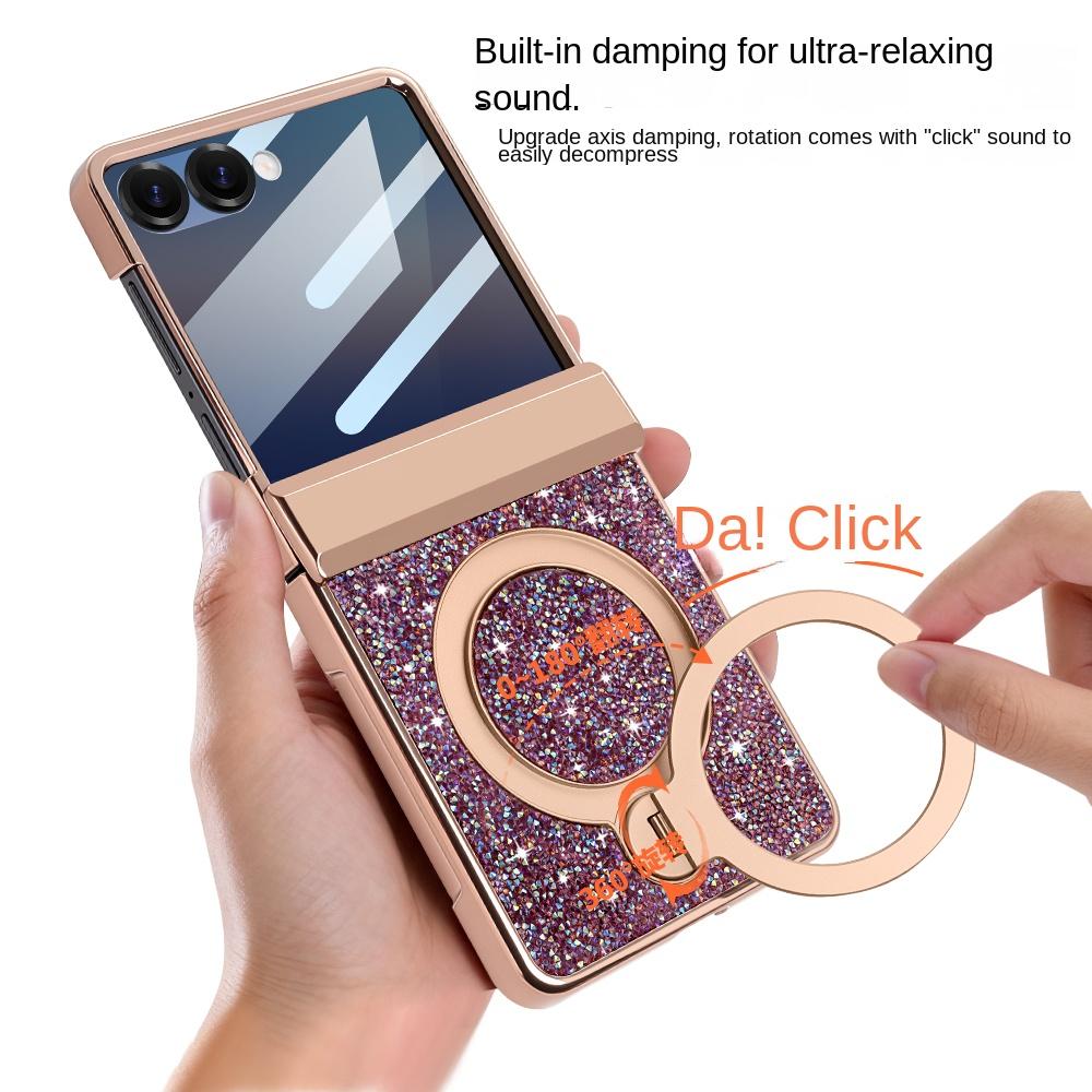 For Samsung Galaxy Z Flip 7/6 phone case, sparkling diamond design, with magnetic stand, anti-peeping tempered film