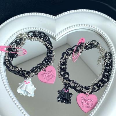 Bracciale con Catena e Ciondolo Fantasma Amore di Halloween per Donne Estetico Dolce Cool alla Moda Gioielli Moda Coreana Regalo