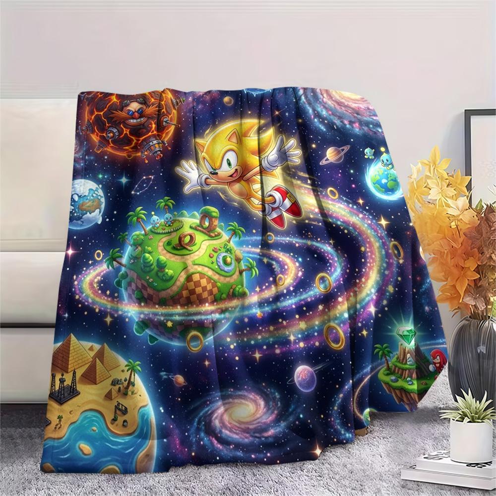 Hedgehog Sonic Print Flannel Blanket, Ultra Soft High Quality All Seasons Warm Throw, Home Decor Cozy Blanket, Perfect Christmas Gift