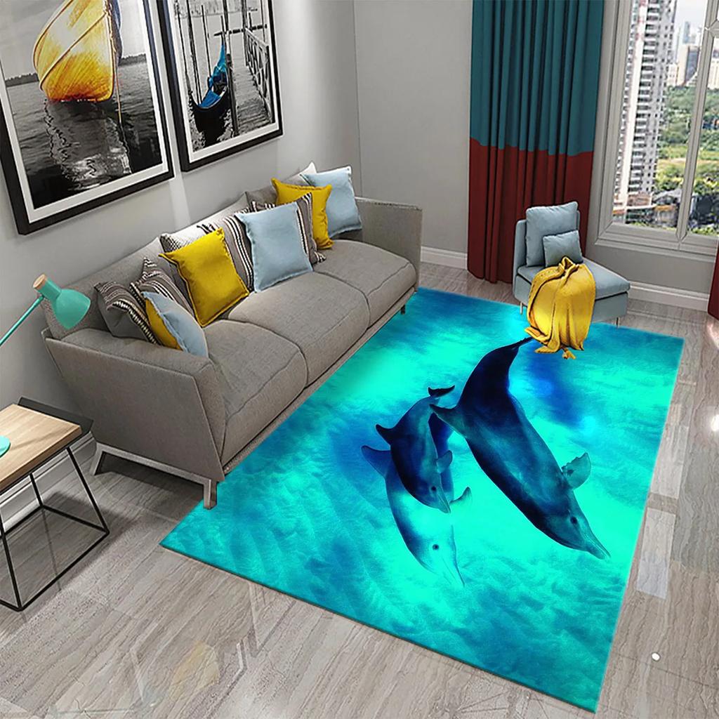 3D Dolphin Abstract Art Carpet for Kitchen Mat Entrance Doormat Bedroom Floor Decor Living Room Carpet Bathroom Anti-slip Rugs