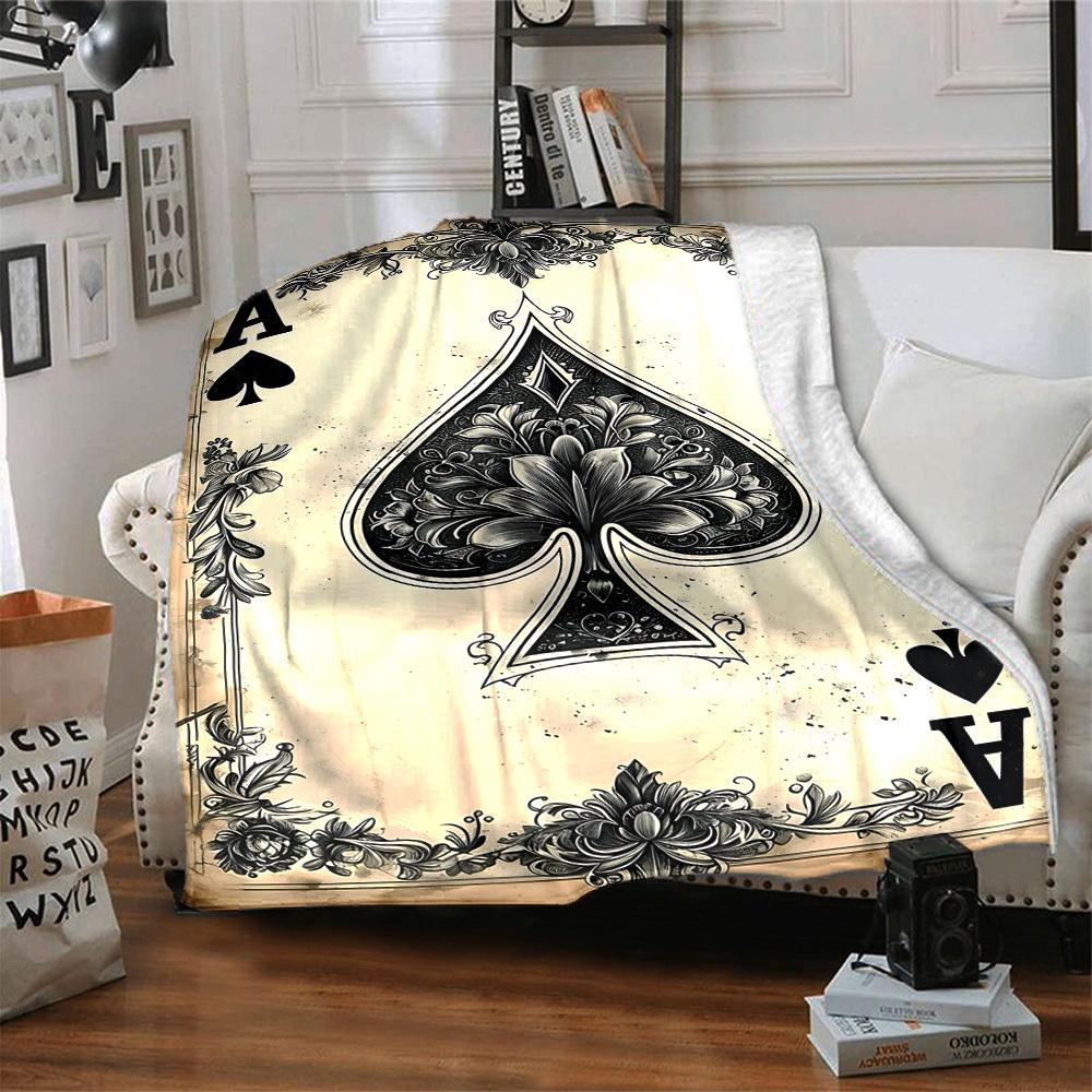 1pc Ace of Spades Blanket Lightweight Flannel Blanket Throw Blanket For Sofa, Bed, Travel, Camping Yy2509026152