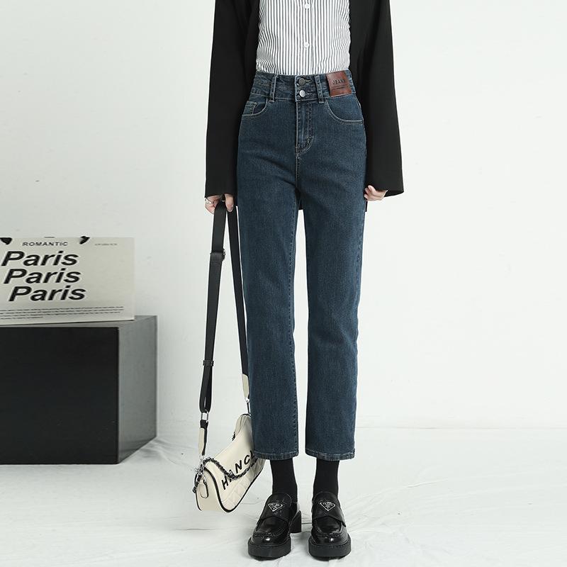 

Женские черные джинсы-сигареты с высокой талией — осень 2023 г. Модные, облегающие, свободные, длина 9/10 2XL