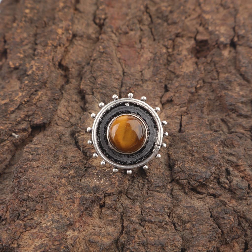 Yellow Tiger Eye Gemstone Statement Sisters Day Unique Boho Ring Sterling Silver RR-49-25