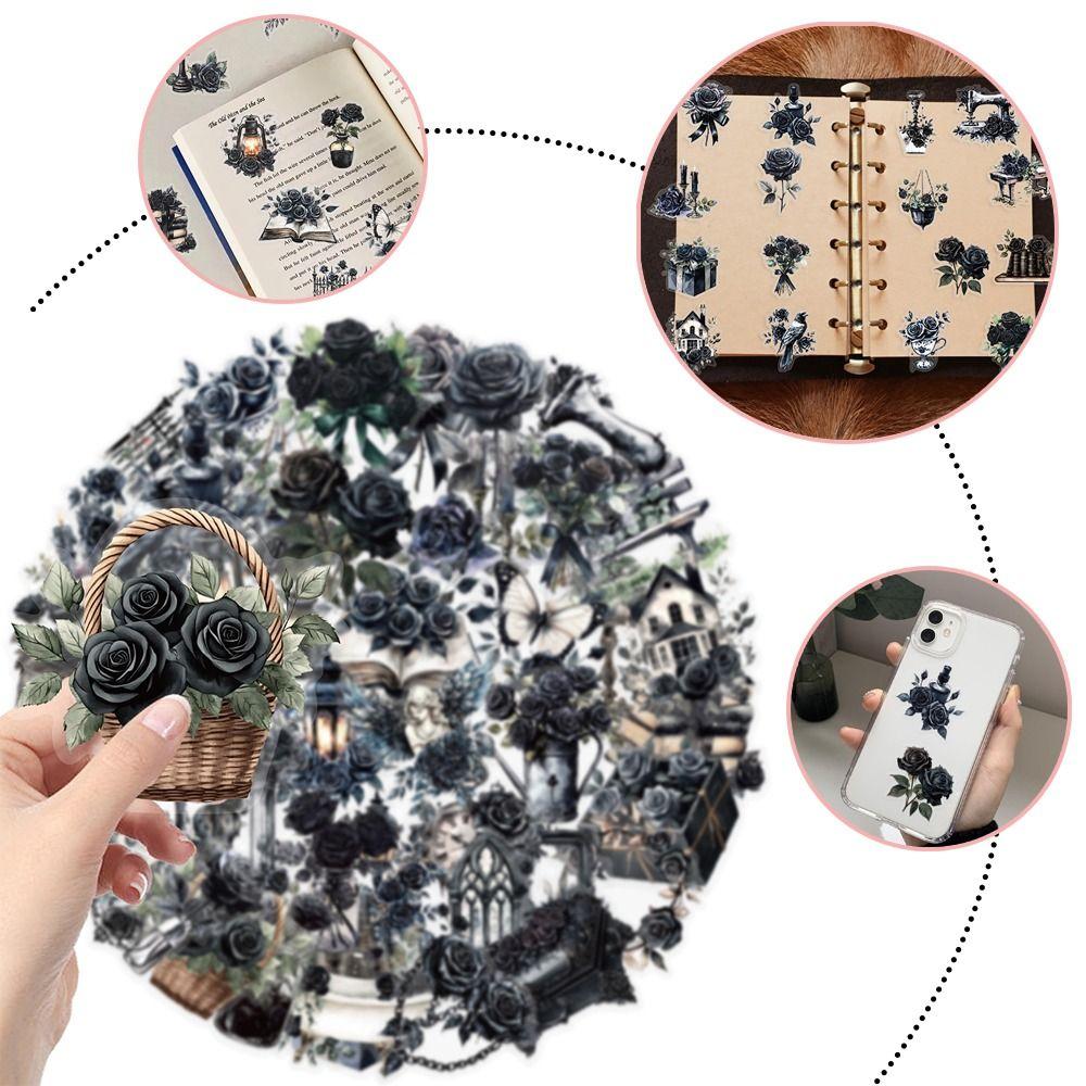 50PCS Transparent Roses Decal Stickers Rose Theme DIY Stickers Painting  for DIY Crafts