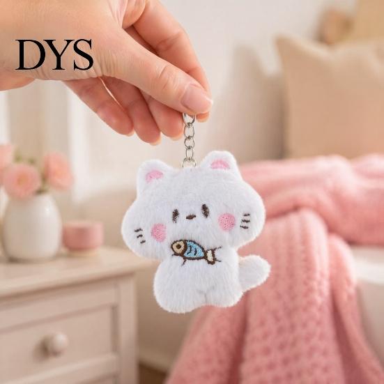 Handbags Decorative Accessory Holding Fish Cat Plush Pendant, Stuffed Fork White Kitten Keychain for Backpacks Purses Bag Charm