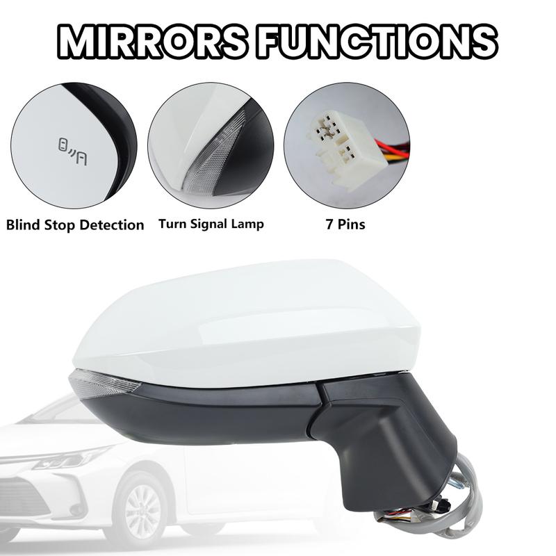 For Toyota Corolla -2024 US Version 7 P Rearview Mirror Assembly White Blind Spot Side Mirror Car Accessories