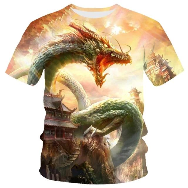 3D Dragon Print T-shirt Herr Mode Streetwear T-shirt Harajuku Cool Animal Shirt Anime kortärmade toppar T-shirts