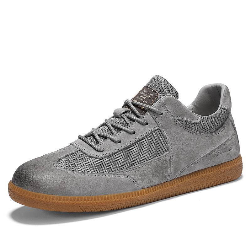 Men's Pigskin Mesh Surface Work Shoes Rubber Soft Sole Lace Up Casuals Platform Solid Color Board Shoes Non-slip Durable Casuals