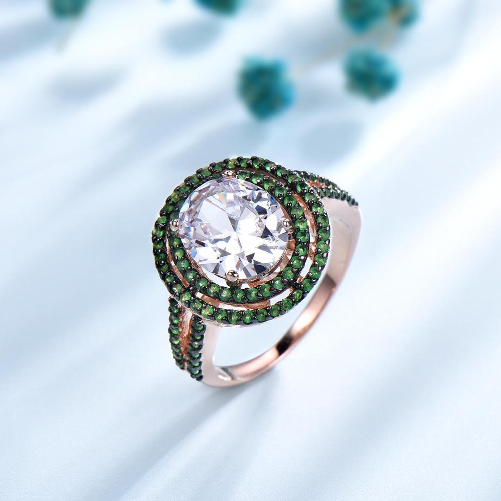 S925 srebro sześcienne cyrkonia wkładka szmaragdowy pierścionek oryginalna piękna biżuteria dla kobiet