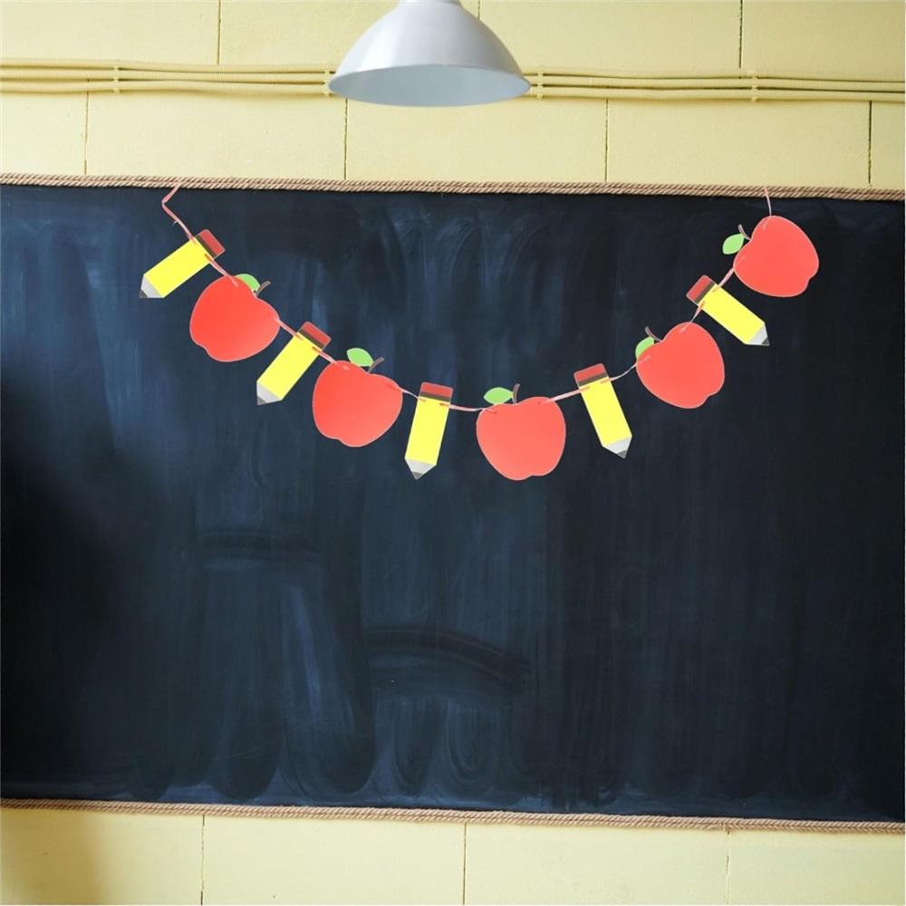   2 Sets Back-to-School Banner Party Flags – Colorful Pencil & Apple Hanging Decorations For Classroom, School Celebrations, Bulletin Boards         