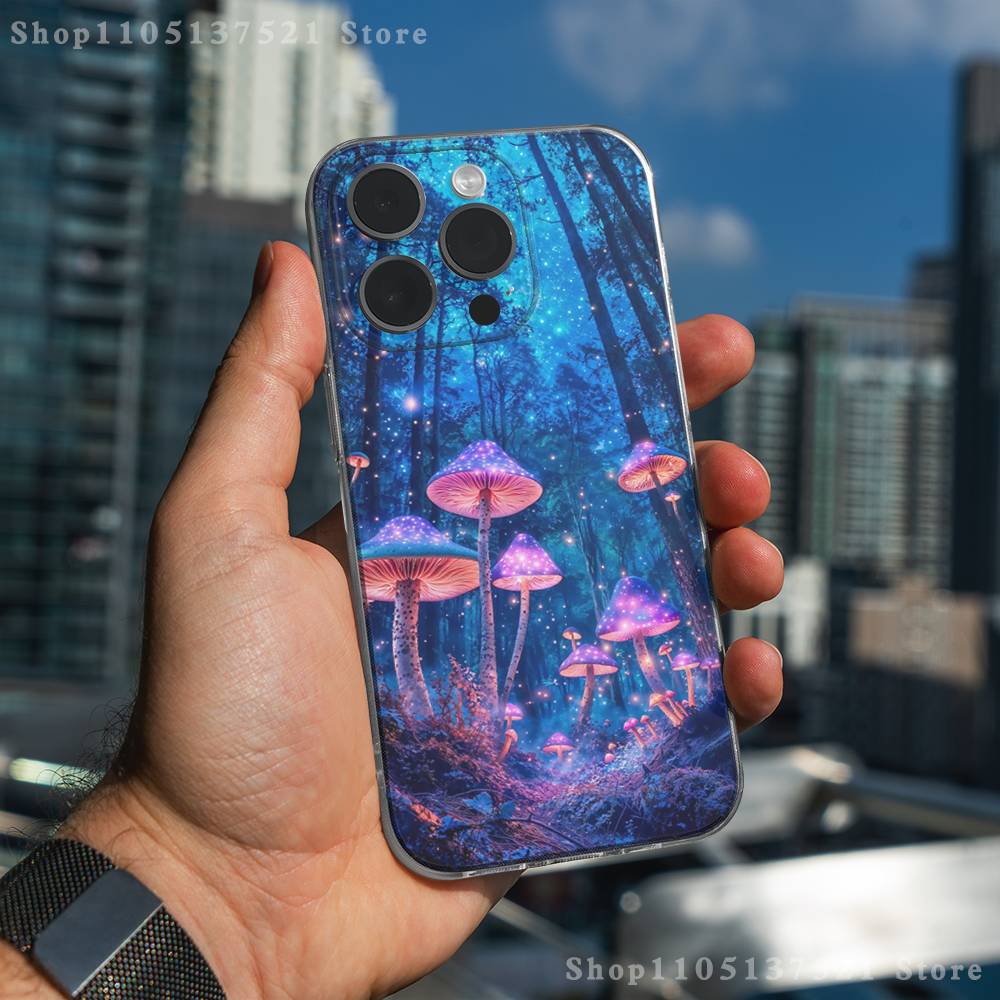 Trippy Magic Mushroom Art  Phone Case For iPhone 17,16,15,14,13,12,11 Pro,Max,Plus,X,XS,XR,SE4,E Mini Transparent Soft Cover