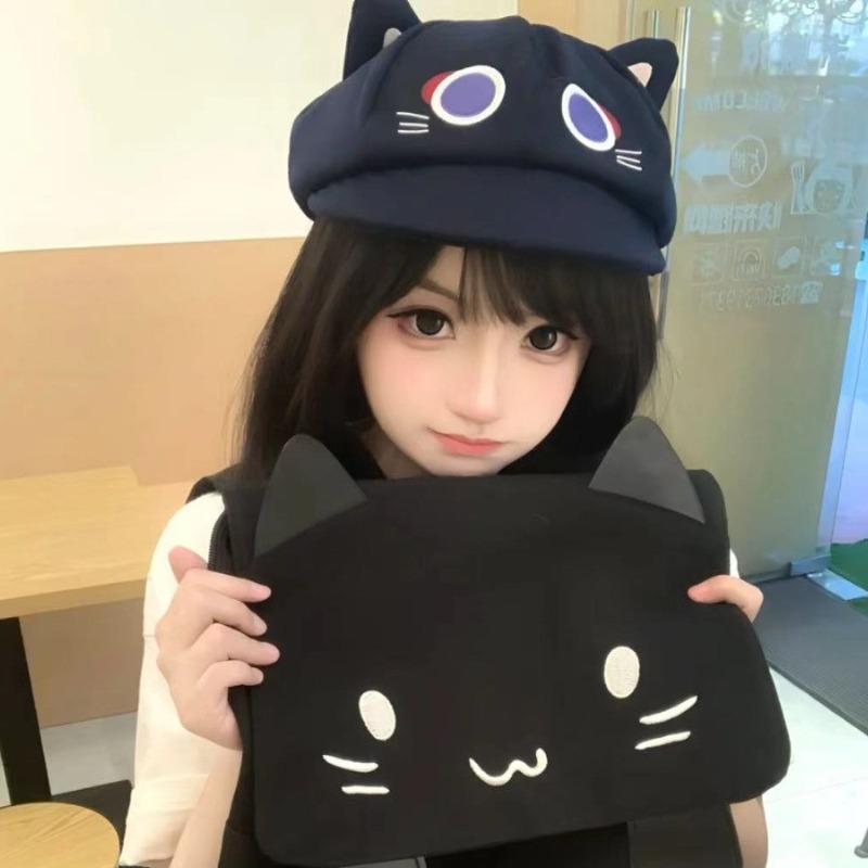 Cat ears octagonal hat new sweet sister women's newsboy hat show face little beret cute cos hat