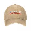 Chile Text Flag Baseball Cap Vintage Distressed Denim Washed Sun Cap Unisex Women Outdoor Workouts Unstructured Soft Caps Hat