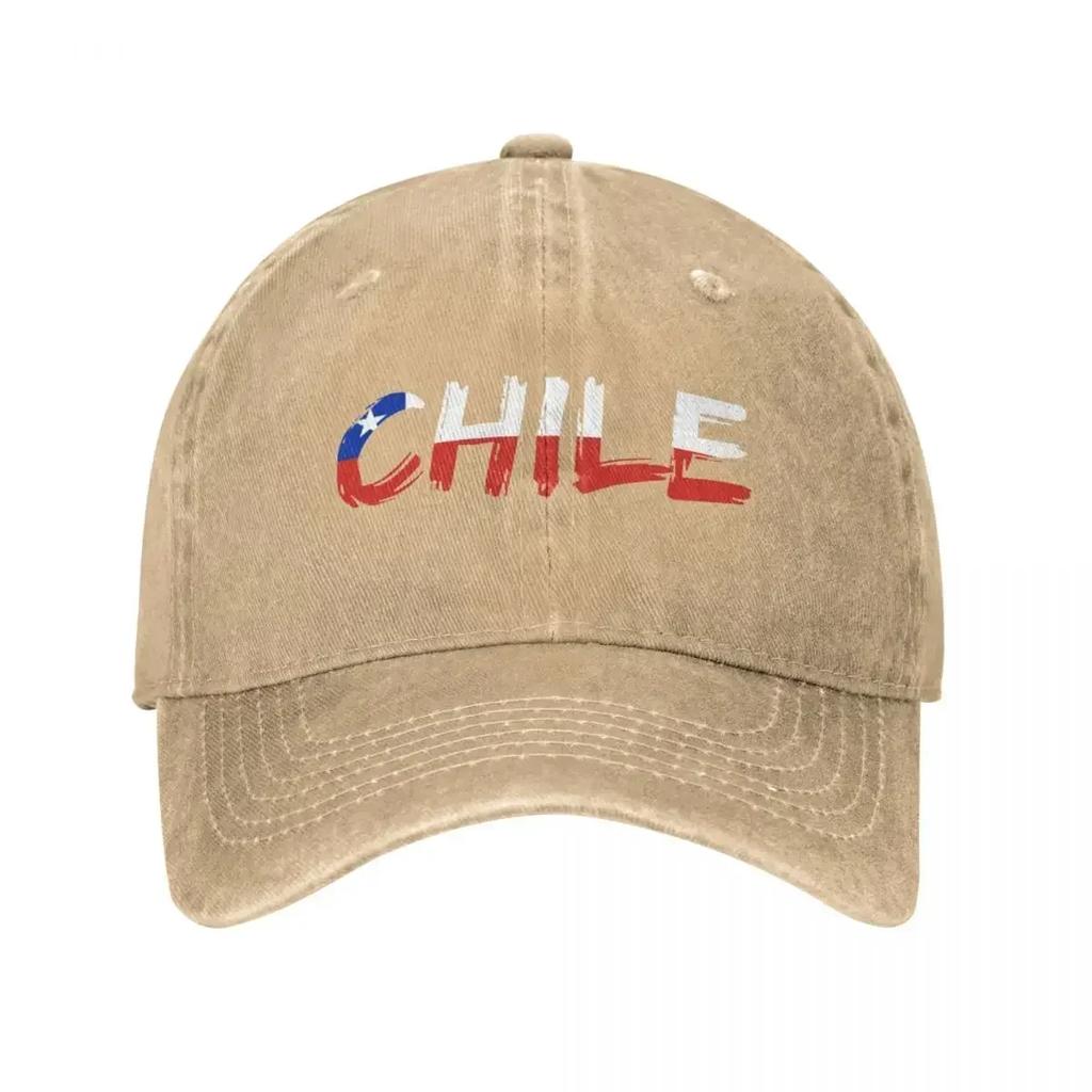 Chile Text Flag Baseball Cap Vintage Distressed Denim Washed Sun Cap Unisex Women Outdoor Workouts Unstructured Soft Caps Hat