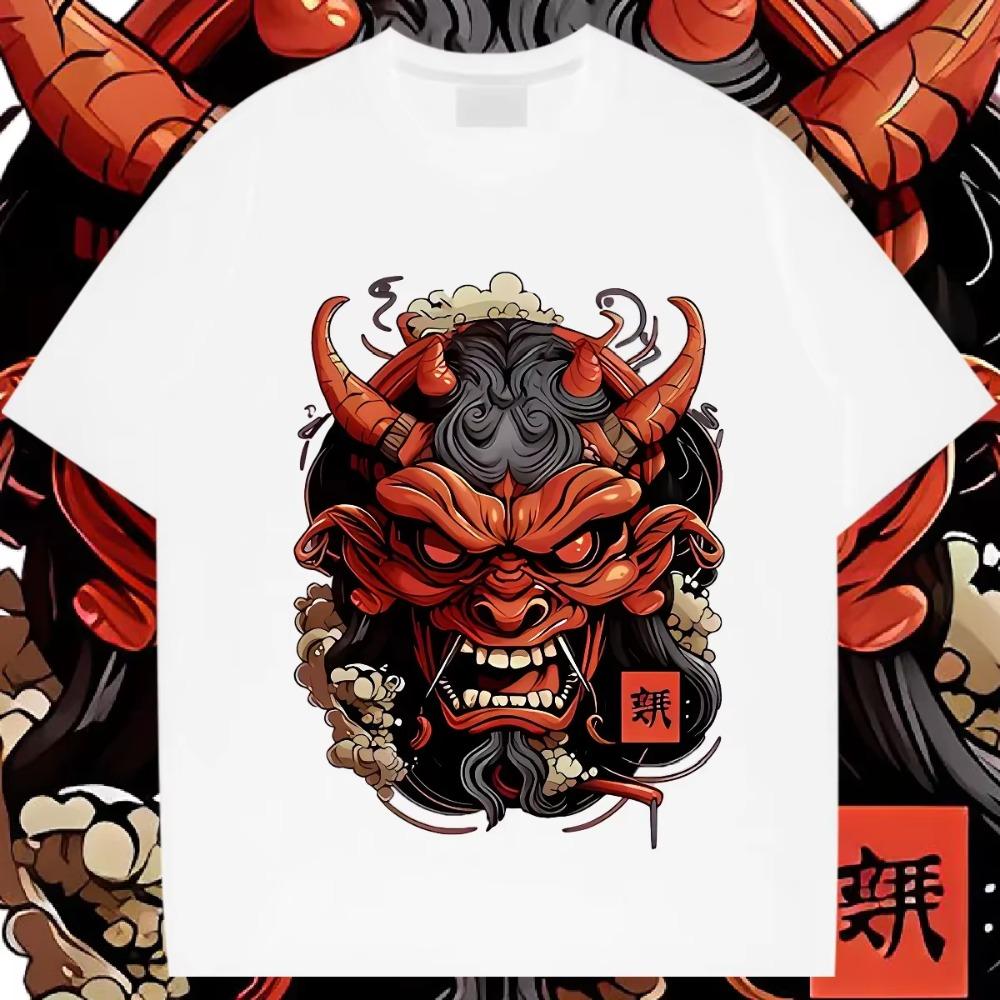 Japanese Mask Tee Oversized Milk Fiber T-shirt Retro Men Tops  Shirt Streetwear Loose Tshirt