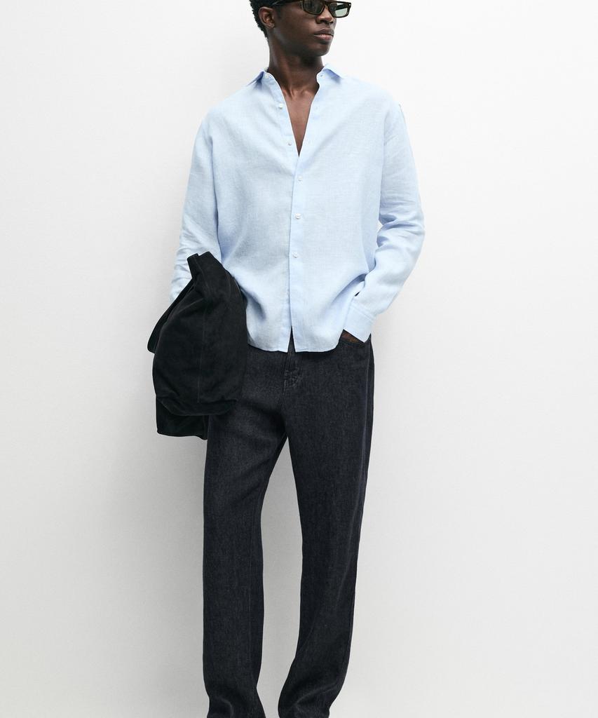 Masimodutti Regular Fit Melange Linen Striped Shirt