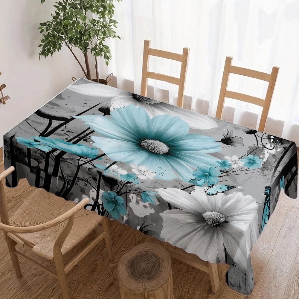 Floral Daisy Pattern Rectangle Table Cloth for Table Decor Kitchen Dining Waterproof Reusable Tablecloth for Tables Wedding