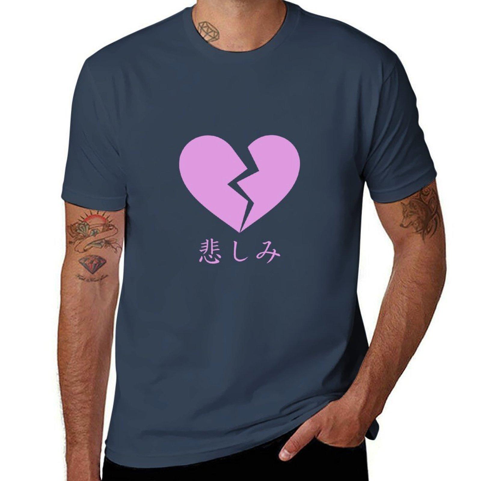 BROKEN HEART  SAD JAPANESE ANIME AESTHETIC TShirt Basic Short Sleeve TShirt for Men S