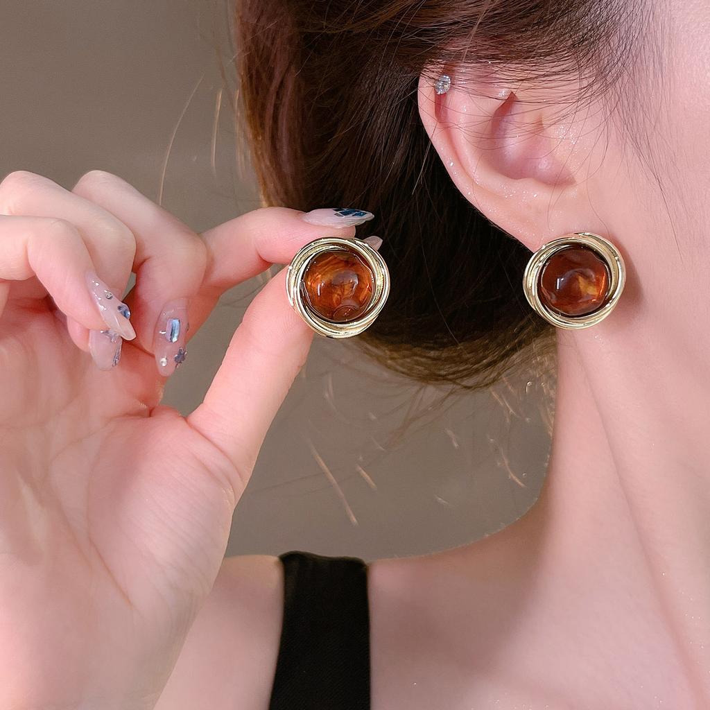 Tiger Eye Stone Earrings Alloy High End Ear Accessories Maillard Earrings Light Luxury Light Luxury Earrings For Gifts Daily