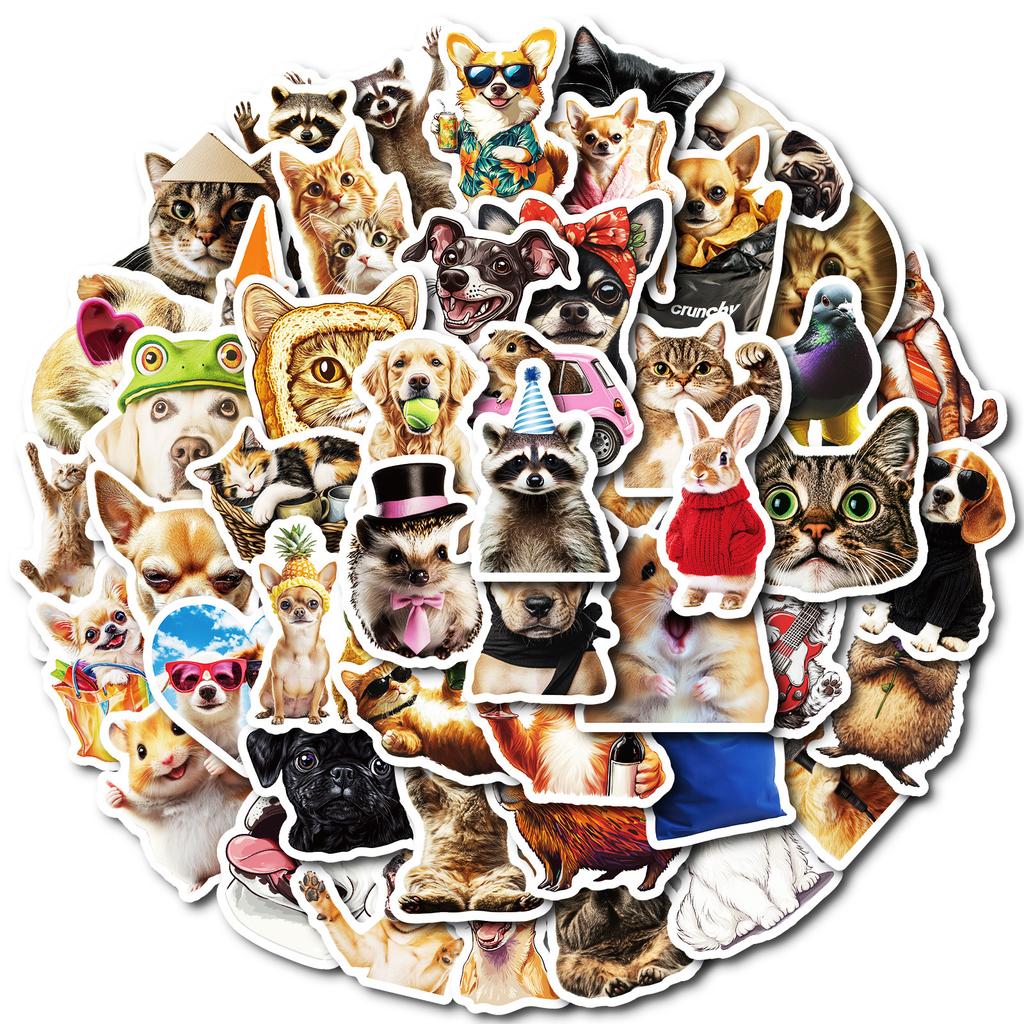 50 Cute Puppy Cat Stickers Super Cute Love Sunglasses Puppy Dog Waterproof Decorative Stickers