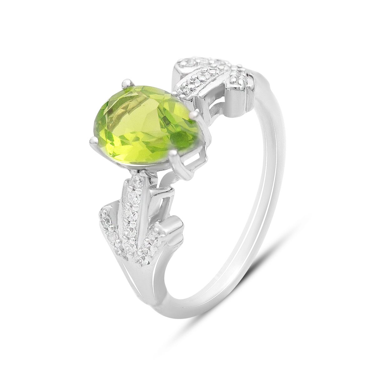 

Срібна каблучка з хризолітом 4.177ct, фіанітами. (2150305) 17.5 смарагдовий