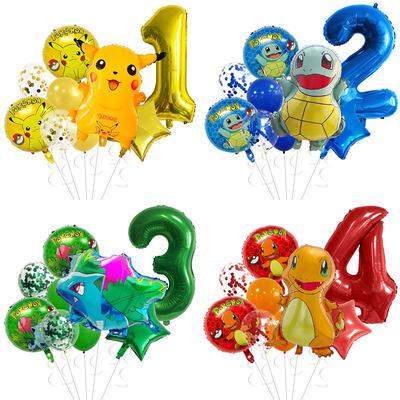 Geltonas Pikachu skaičiaus folijos balionų rinkinys vaikų 1-ojo gimtadienio šventės dekoravimo reikmenims
