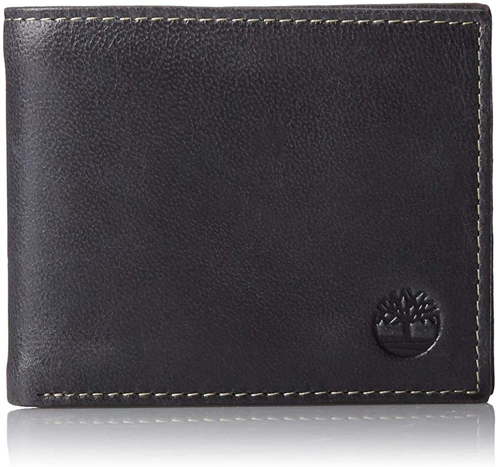 Day Timberland Cloudy Bifold No Coin Genuine Free Size Valentine's Gift Men's Wallet, Slim, Lightweight, Purse, Leather, Black,