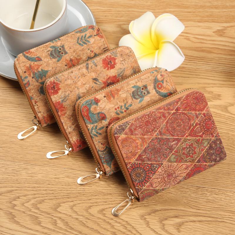 Retro Print Women's Coin Purse and Card Holder - Cork Texture Wallet 2025