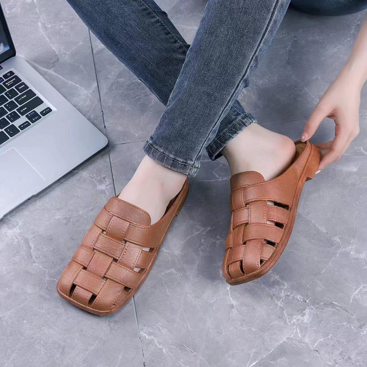 Yuzhihao Women s Summer Flat Half-Covered Slip-on Beach Sandals 36-37