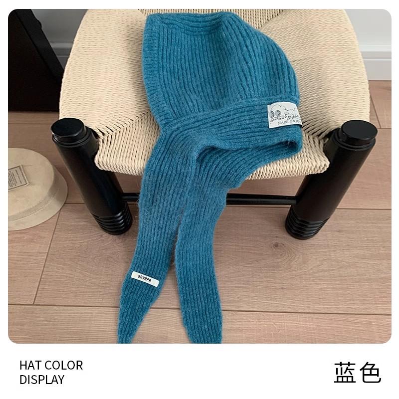 Balaclava hat for women, small face in autumn and winter, cold-proof and warm hat, scarf and neck integrated wool hat, ear protection hat